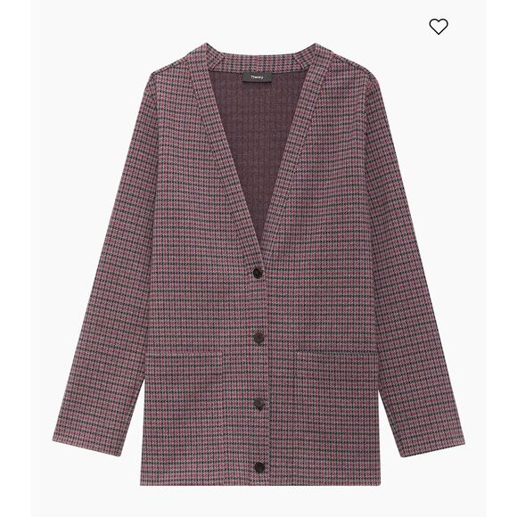 Theory Collin Houndstooth Knit Cardigan Womens Small Merlot Multi Blazer $175 - Picture 5 of 9